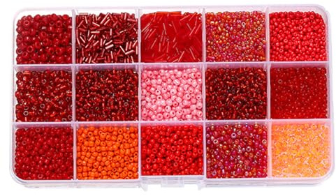 1 Box 212 Grams Mixed Glass Seed Beads 2-7MM Loose Glass Spacer Beads for Craft DIY Beading, Red