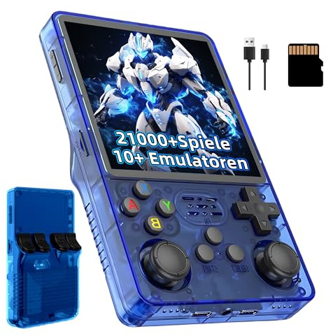R36Plus Retro Videospielkonsole 128GB, Tragbare Handheld Spielkonsole mit Integrierten 21000+ Retro Spielen, 10+ Emulatoren, 4-Zoll-HD-Bildschirm, 720 x 720, Unterstützt WLAN, 3D Joystick (Dunkelblau)