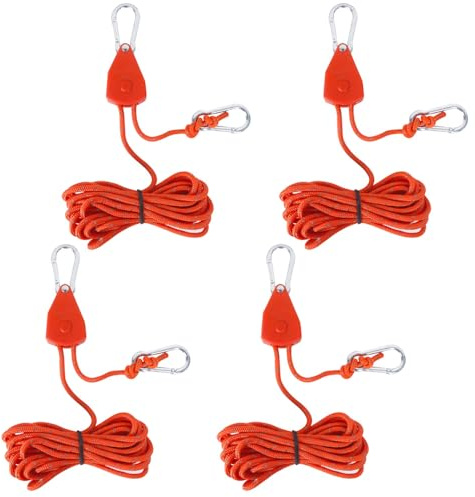 Lot de 4 Cordes à Cliquet avec Crochet, haubans avec tendeurs de câble 4 m, réfléchissants, tendeurs légers, à cliquet réglables avec Crochets, pour tentes de Camping, auvents, Orange