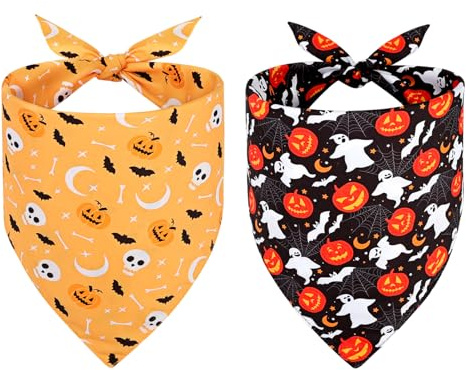 SZEE Hundehalstuch Halloween Kostüm Hunde Bandana for Dogs,Geschenk Deko mit Kürbis Motiv, Kopftücher Waschbarer Hundehalstücher für Kleine/Mittel/Große Hunde und Katzen Haustier, Orange+Schwarz, L