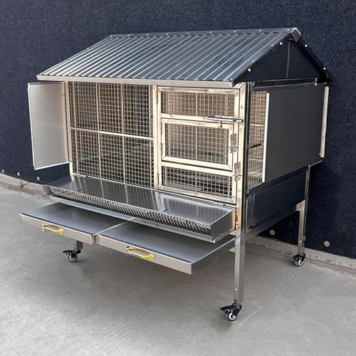 Hühnerstall Kaninchenstall aus Metall mit Rädern und Trichterablage – kaufester Meerschweinchenkäfig für Kleintiere und Geflügel (120 x 70 x 110 cm)