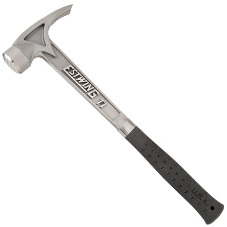 ESTWING Titanium Hammer - 13 oz Professional Claw Hammer with Milled Face & Black Shock Reduction Grip - TIBKM