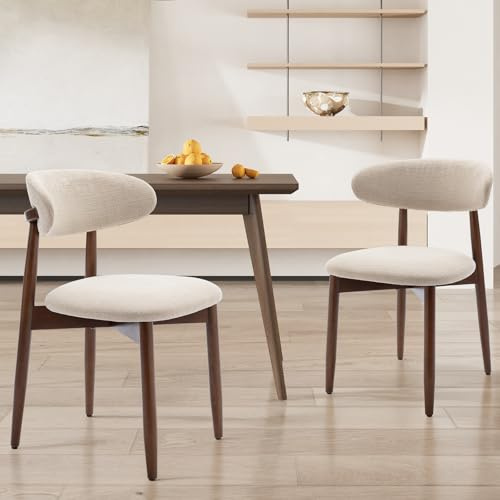 COLAMY Modern Dining Chairs Set with Wooden Legs – Upholstered Fabric Dining Room Chairs with Curved Backrest, Soft Cushion Seat, and Sturdy Rubberwood Frame for Kitchen, Living Room, or Café