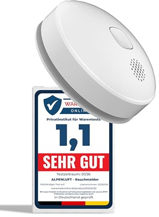 Rauchmelder 10 Jahre Batterie, Mini Feuermelder Funk Vernetzt, Rauchwarnmelder, Brandmelder, Funkrauchmelder Ohne Bohren, Ohne LED Blinken, 1er OHNE HUB (Smart APP funktioniert nur mit HUB)