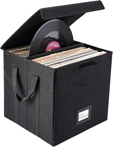 Maphissus Scatola portaoggetti per dischi in vinile da 30,5 cm, scatola pieghevole e contenitore per album LP, impilabile e pieghevole, con coperchio