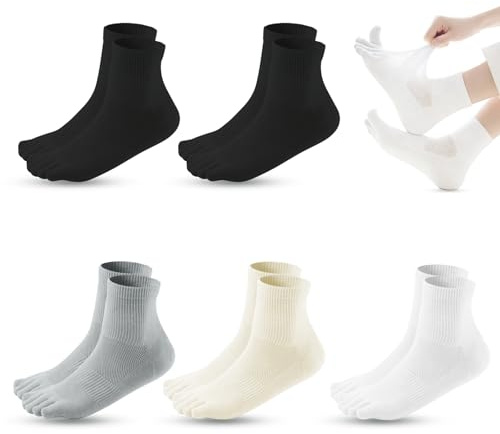Soleeya 5 Pairs Toe Socks for Women UK Size 3-6 Breathable Cotton Toe Separator Socks Five Finger Running Socks Women with Toes for Gym Walking Athletic (A)