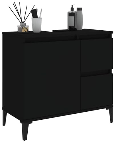 Tomostar Meuble sous Lavabo, Meuble de Rangement Salle de Bain sous Vasque Armoire Évier Noir 65x33x60 cm Bois d'ingénierie