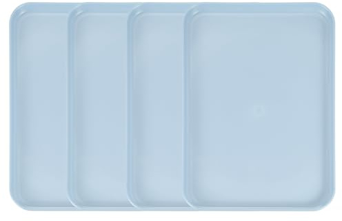 QUARKZMAN 4 Pezzi Vassoio Di Plastica Per Servizio 31 X 22.2 Cm Blu Chiaro | Per Cucina Ristorante Caffè Frutta Panino Pranzo Dessert, Vassoio Alimentare Rettangolare