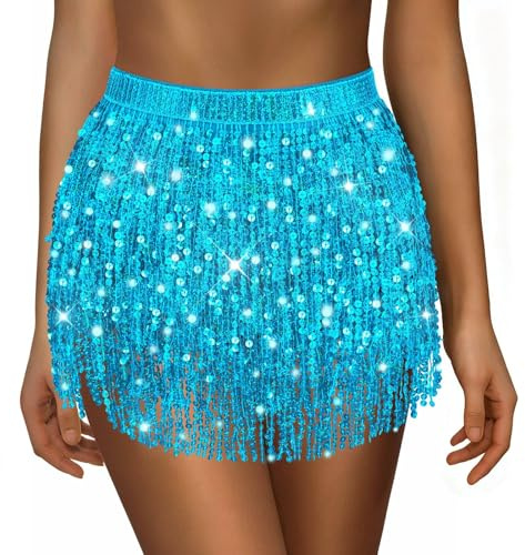 Pailletten Rock,Glitzer Rock,Bauchtanz Hüfttuch Rave Festival Outfit Damen Glitzerrock,Glitzerrock Damen