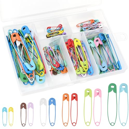 120Pcs Safety Pins for Clothes, 19/22/28/38/45/54mm Safety Pins Assorted Sizes Large Small, Colored Nickle Plated Rust Resistant Steel Strong Sewing Pin for Arts, Crafts, Dressmaking, Pinning