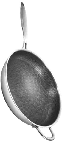 ABOOFAN Padella Wok in Acciaio Inossidabile con Rivestimento Antiaderente a Nido d Ape, 36cm, con Manico e Impugnatura Laterale per Cucina Domestica e Cottura a Induzione