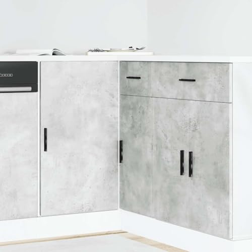 Runheo Köksunderskåp Lyon betonggrå av trämaterial 86 x 46 x 81,5 cm med dörr, justerbara fötter, förvaringsutrymme och hyllor för kök, matsal, skafferi
