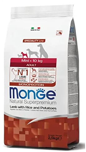 Monge Natural Superpremium Monoprotein* ADULT LAMB WITH RICE AND POTATOES, Trockenfutter für Hunde (Futter aus Lamm, Reis und Kartoffeln, optimale Verdaulichkeit, ohne Zusatz von Farbstoffen, 2,5 kg)
