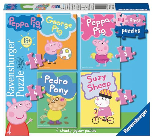 Ravensburger 6960 Peppa Pig Gris – Mina första pussel (2, 3, 4 och 5 delar) småbarnsleksak för barn från 18 månader, flerfärgad