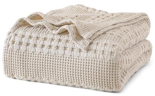 PHF 100% Cotton Waffle Weave Blanket King Size for Bed, Soft Lightweight & Breathable, All-Season Comfort, Luxury Aesthetic Christmas Blanket for Home Decor, 108x90, Oatmeal