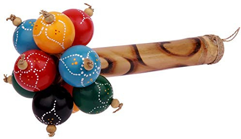 Woru Rassel mit 10 bunten Kugeln, Griff aus Bambus, Rattan und Sisalschnur, ca. 25 cm Percussion-Instrument