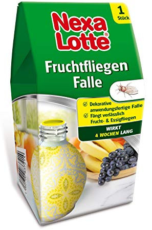 Nexa Lotte Fruchtfliegenfalle, dekorative Falle gegen Fruchtfliegen, Obst und Essigfliegen, 1 Falle mit 10 ml Lockstoff