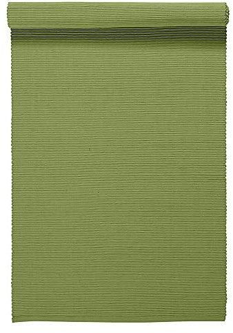 LINUM Uni Dekoratives Tischläufer für Esstisch 45x150 cm, 100% Gerippte Baumwolle, Maschinenwaschbar, Moosgrün