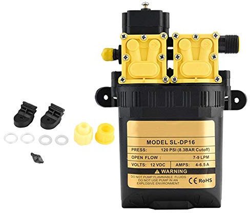MAGT Wasserpumpe, Membranpumpenkopf Zubehör 12 Volt Doppelader Elektrische Selbstzerstäuber Motorbedarfspumpe für Gartenrasenanlage
