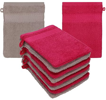 Betz Paquete de 10 Manoplas de baño Palermo 100% algodón 16x21 cm Rojo arándano agrio-Gris Piedra