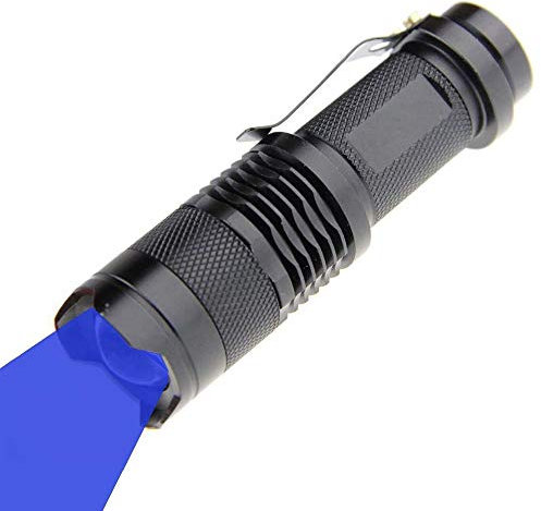 Blue Light LED Flashlight 1 Pack, Zoomable, Water Resistant, 3 Light Modes, Adjustable Focus Light for Camping, Hunting, Hiking, Night Vision, Night Fishing, Astronomy and Emergency (Black Shell)