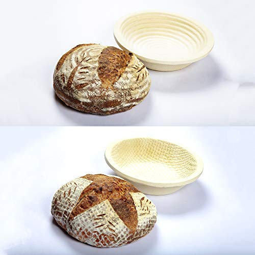 Professional Eco-Friendly 1kg Round Spiral Pattern & 1kg Round Waffle Pattern Proofing Basket Banneton Brotform Brotformen Bread Making - Heavy Duty - Sustainable Wood Pulp Eco Friendly