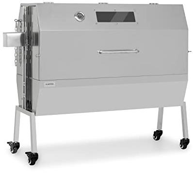 Klarstein Tourne Broche Electrique 2 en 1, Mechoui et Gril de Barbecue avec Vitre, Rotissoire pour Cochon de Lait, Housse de Pluie, BBQ Grill sur Roues
