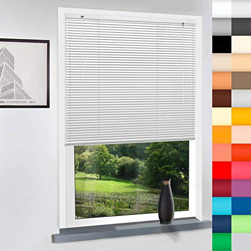 Aluminium Jalousie nach Maß, hochqualitative Wertarbeit, Maßanfertigung, für Fenster und Türen, Alu Jalousien, Decken oder Wandmontage (Weiß, Höhe: 180cm x Breite: 110cm)