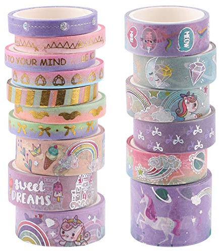 GLAITC Washi Tape,16 Rollen Washi Klebeband Set Niedliche Goldfolie Dekorative Klebeband Washi Masking Tape für Scrapbooking DIY Handwerk Journal Geschenkverpackung Decoration
