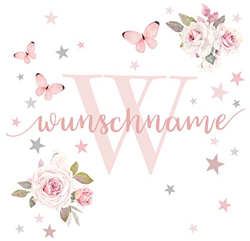 Little Deco Wandtattoo Rosen & Wunschname I Wandbild 208 x 97 cm (BxH) I Kinderzimmer Babyzimmer Wandaufkleber Mädchenzimmer Blumen Wandsticker Aufkleber DL747
