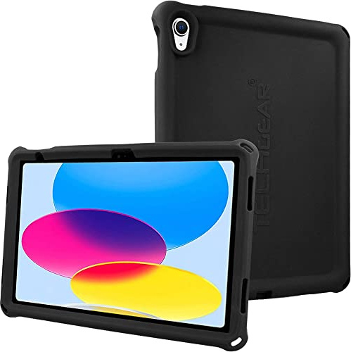 TECHGEAR Bumper Silicone Coque pour iPad 11 2025 (A16) iPad 10 2022 [11/10ème Génération] Coque de Protection Antichoc en Caoutchouc avec Bords et Coins renforcés et Protection d'écran - Noir