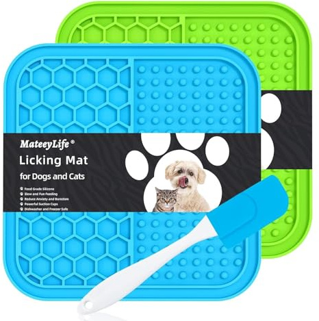 MateeyLife 2PCS Small Lick Mat for Dogs and Cats, Licking Mats for Dog Anxiety Relief, Cat Peanut Butter Lick Pad for Boredom Reducer, Dog Treat Mat Perfect for Bathing Grooming Blue&Green