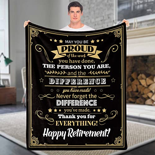 Domgoge Ruhestandsgeschenke für Männer, weiches Flanell, Happy Retirement Decke, flauschige Plüschdecke, Ruhestand, Abschiedsgeschenke, Ideen, 130 x 152 cm, Ruhestand, Schwarz / Gold