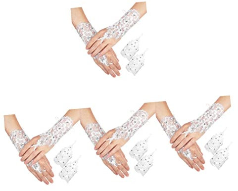 GALPADA 4paare Fingerlose Spitzenhandschuhe Für Damen Mit Blumenstickerei Und Strass Brauthandschuhe Für Hochzeiten Partys Und Besondere Anlässe
