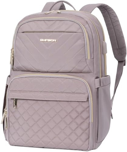 EMPSIGN Damen Rucksack, 15,6 Zoll Laptop Schultasche mit USB-Anschluss, Reiserucksack Wasserdichter Rucksack Damen Elegant Arbeitstasche Rucksack für Uni Reise Arbeit, Pink，