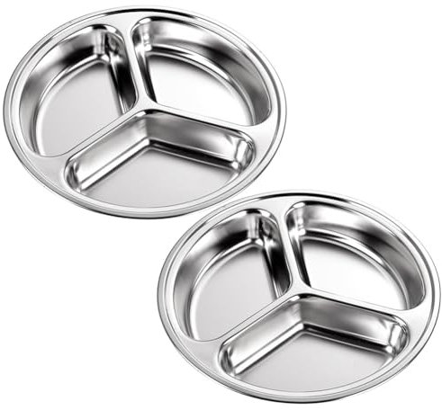 BagLEv 2 platos redondos de acero inoxidable, platos de cena, platos de metal para camping, no tóxicos, saludables y aptos para lavavajillas