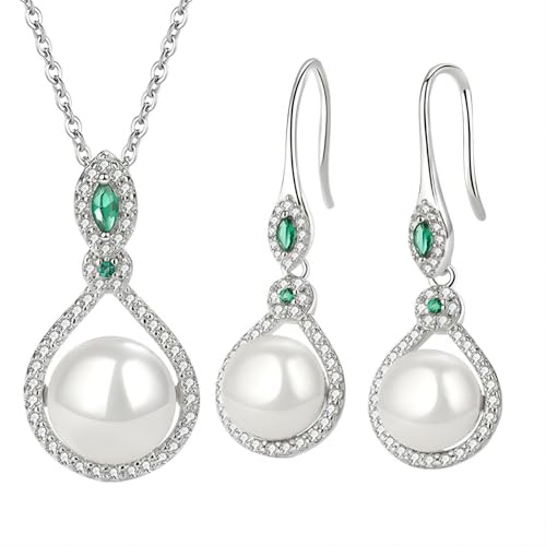 ankbrats Gold Perlenschmuck Set Damen, Hypoallergene Süßwasserperlen Anhänger Perlenohrstecker Halskette, Verstellbare Perlenkette für Frauen Hochzeitsschmuck