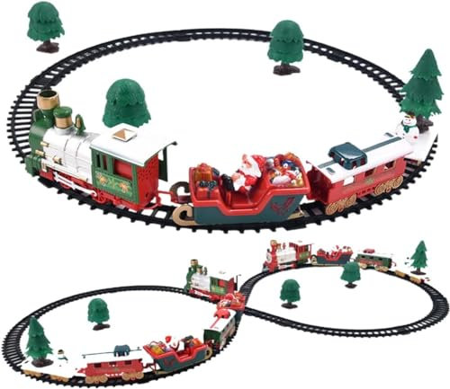 YSAMAX Christmas Train Truck Set, Locomotive Engine, Railway Track, Lights And Sounds, Electric Train, Including Santa X-Mas Tree Ornaments, 22 Piece Set