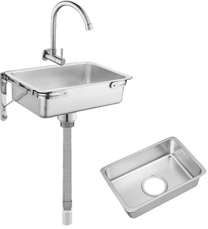 Stainless Steel Sink Wall-Mounted Sink Kitchen Sink Washbasin Basin with Wall-Mounted Tap and Drain Commercial Washbasin for Catering, Kitchen, Bathroom (36x25cm/14.2x9.8in)