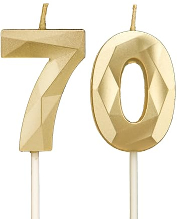 70th Birthday Candles, Gold Number Candles Birthday Decoration, Happy Birthday Cake Toppers, for Birthday Parties Weddings Company Anniversaries (Gold, 70)