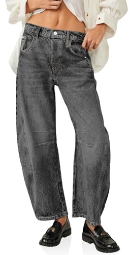 Imily Bela dam barrel jeans säckig ballongbyxor pojkvän stil breda ben mid rise (plus storlekar upp till 4XL, GRÅ, 27