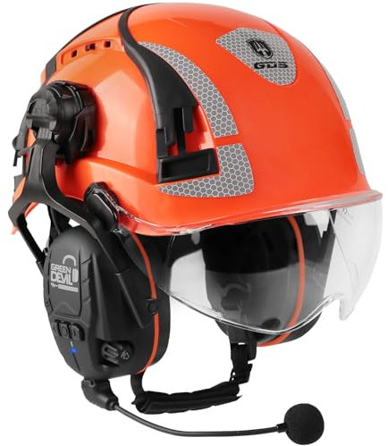 GREEN DEVIL X-Armor Casco protettivo con protezione dell'udito attiva e visiera trasparente, casco da lavoro, casco di sicurezza ABS EN 397, casco industriale conforme alla norma EN352, SNR 32 dB con