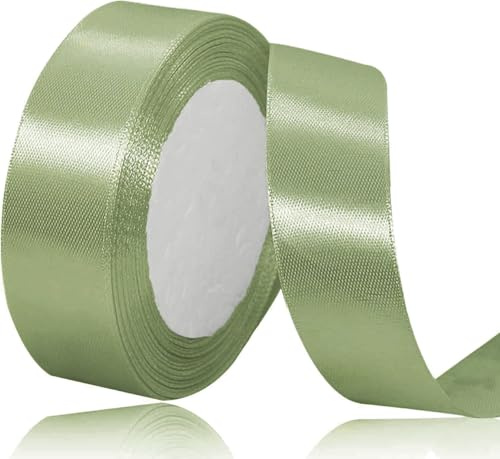 Salviagröt satinband 25 mm, 22 meter salviagröna tygband för presentförpackning, hantverk, hårrosetter, sömnad, kransar, tårtor, bröllopsfest och juldekoration