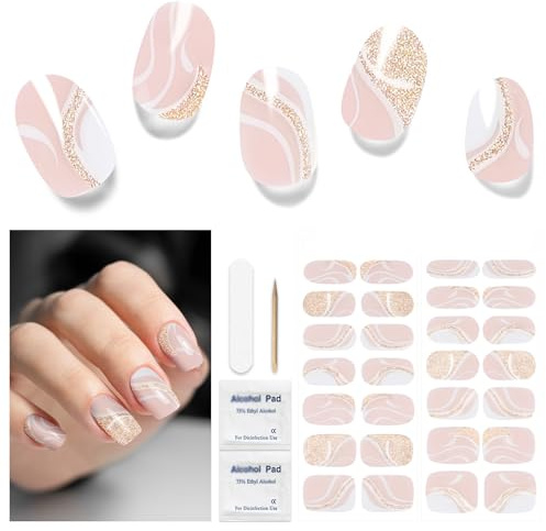Autocollant Ongle Gel UV - 28pcs Vernis Autocollant Ongles UV Gel Nail Stickers Auto-adhésifs Art Qualité Salon Longue Durée Pour Femmes Filles Nail Designs