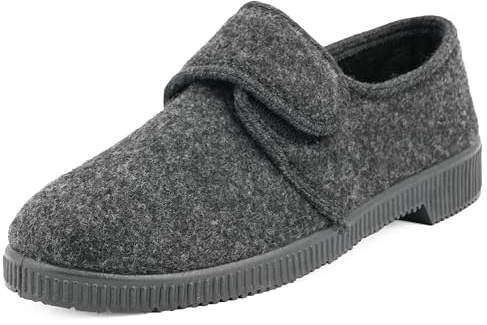JOMIX Charentaises Homme avec Scratch - Chaussons Diabétiques et Orthopédiques en Feutre - Pantoufles Hiver Confortables ITU1415 (Gris, 43)
