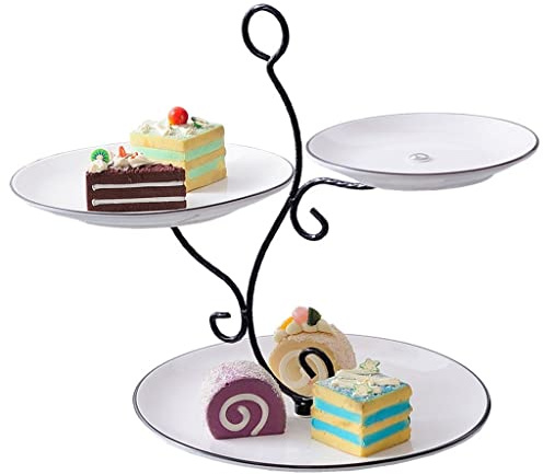 VEXDOSLE Cake Stand Creative Dessert Frame Ceramic Fruit Plate European Three-tier Cake Stand Wedding Birthday Party Cake Stand Afternoon Tea Cake Display Container