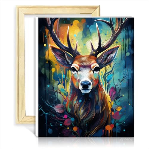 LiHEQING Ölgemälde nach Zahlen-Set, Hirsch, Tier, DIY-Stoffdekorations-Set für Zuhause, Wanddekoration, Geschenk für Erwachsene und Kinder, ohne Rahmen (60 x 75 cm)