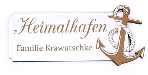 Dekolando Schild personalisiert Heimathafen mit Anker Motiv - Name Familienname Türschild selbstklebend 22 x 10 cm