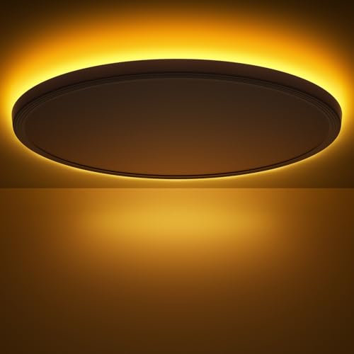 OUILA Deckenlampe LED mit Nachtlicht 1800K, 3000K/4000K/6500K Dimmbar Leuchten Lampe Decke mit Fernbedienung, 24W Modern Ultra Dünn Deckenleuchte für Schlafzimmer, Wohnzimmer, Bad, Küche, 30CM/Weiß