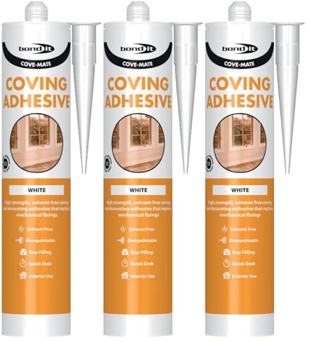 Bond It COVE-MATE Coving Adhesive – 3x White 285ml | Solvent-Free – High-Strength Gap-Filling Adhesive Sealant for Covings – Skirting Boards – & Dado Rails | Premium Sealer Over-Paintable – Quick Grab